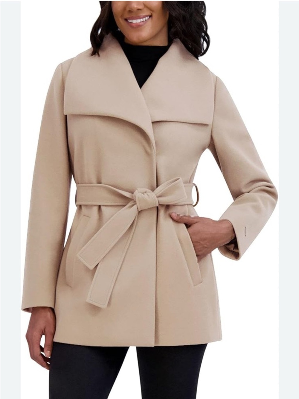 Tahari Beige Belted Short Trench Coat